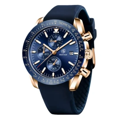 Imagen de BY BENYAR Relojes para Hombre Cronógrafo Analógico Movimiento de Cuarzo Impermeable Luminoso Fecha Reloj Pulsera Negocios Casual Diseñador Elegante Regalo Hombres