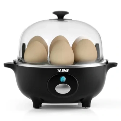 Imagen de YASHE Cocedor de Huevos, huevos 360 W, 7 fáciles pelar, blandos, medianos, duros, pochados, fabricante tortillas, vaporera, zumbador, luz indicadora, libre BPA