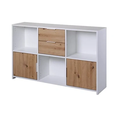 Imagen de Inter Link Cómoda de 2 Puertas y cajones Aparador Cajonera para Dormitorio, salón, Cuarto baño Roble Artesanal Blanco Madera compuesta Robusta Fácil Cuidado Pepeto 2T2SW
