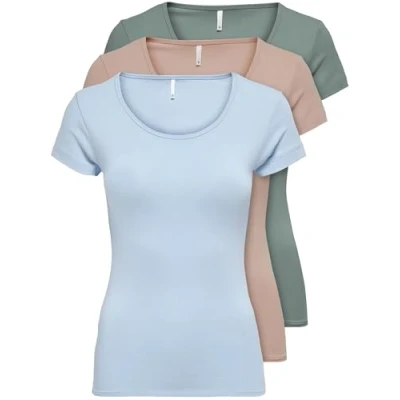 Imagen de ONLY 15209153 Paquete de 3 camisetas para mujer, color negro o blanco, básicas manga larga en las tallas XS, S, M, L, XL, Mezcla colores., M