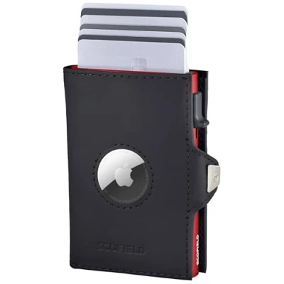 Imagen de SF SCOFIELD Duality Airtag Wallet mit Münzfach I Geldbeutel für 8 10 Karten Geldbörse Herren RFID Schutz Slim Smart Kartenetui Air Tag Fach Portemonnaie, Black Cherry