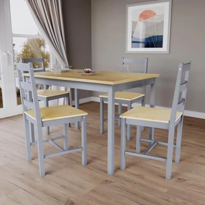 Imagen de Vida Designs Juego de Comedor 4 plazas, Gris Y Pino, Seater