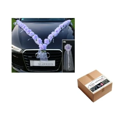 Imagen de Autoschmuck Decoración para Coche con diseño de Rosas Novia, Color Lila y Blanco