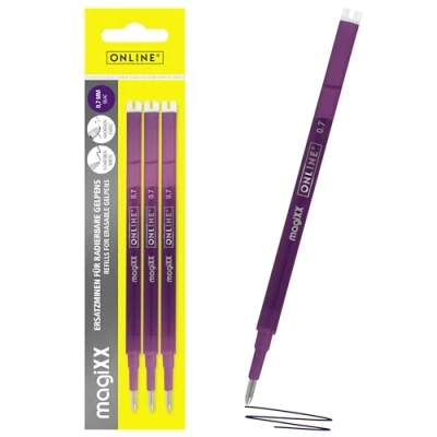 Imagen de Online 3 recambios borrables I Compatible con Pilot Frixion, magiXX Lila 0,7 mm grosor de trazo Recambio para bolígrafo gel borrable Recarga ti