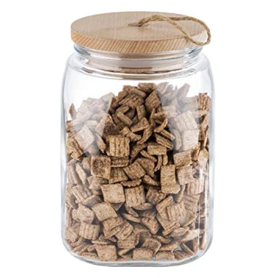Imagen de APS Vorratsglas Woody Glasbehälter mit Holzdeckel Silikondichtung hält das Aroma des Inhalts länger 2,5 Liter