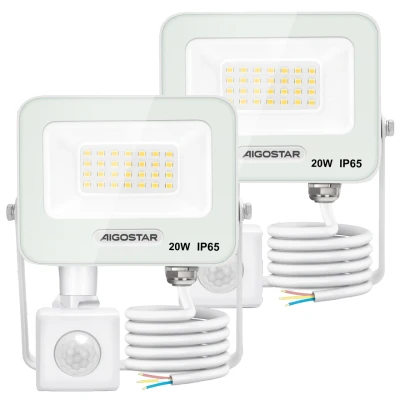 Imagen de Aigostar 20W Foco LED Exterior con Sensor Movimiento PIR Blanco,2 piezas,1650LM Super Brillo Proyector Interior, IP65 Impermeable,Blanco Natural 4000K,Luz de Seguridad para Jardín,Patio,Garaje