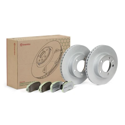 Imagen de BREMBO KT 10 034 Kit de discos y pastillas freno ventilación interna sin accesorios con tornillos contacto avisador desgaste