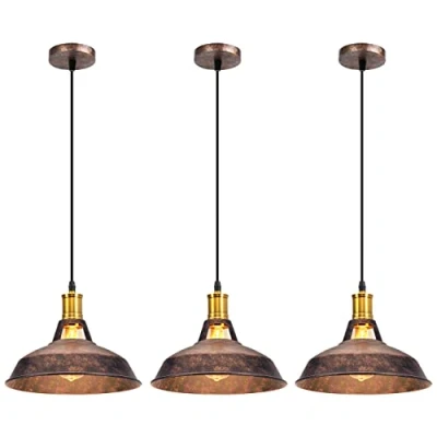 Imagen de iDEGU Juego de 3 Lámparas Colgantes Vintage, Lámpara Techo Industrial 27cm Iluminación E27 Luz Colgante Retro para Cocina, Salón, Dormitorio, Comedor, Pasillo, Restaurante (Óxido)