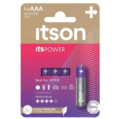 Imagen de ITSON, AAA Pilas Alcalinas, Paquete de 4, para Relojes, Linternas, Mandos a Distancia, LR03IPO/4CP