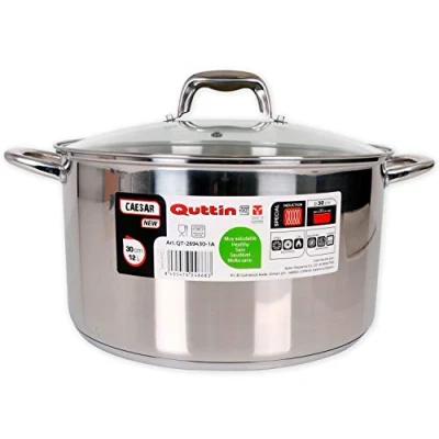 Imagen de Quttin Olla Profesional New Caesar de Inducción para Cocina y Horno Cacerola Grande Acero Inoxidable Antiadherente con Tapa Cristal Asas 30 cm/8 L Apta Todo Tipo Cocinas