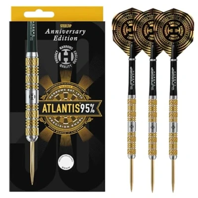 Imagen de Harrows Steel Darts Atlantis 50 Years Golden Aniversary Edition 95% Tungsten Steeltip Dart with Shafts and Feathers (24g)