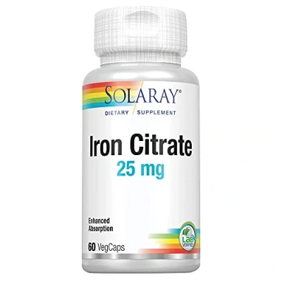 Imagen de Solaray IRON CITRATE 25mg Hierro 60 VegCaps