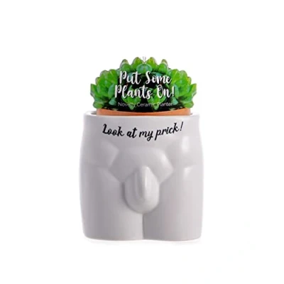 Imagen de Boxer Gifts Always Look at My Prck Maceta con Forma de Cuerpo, Regalo Divertido y Grosero para decoración del hogar, cerámica, Blanco, Negro, Talla única