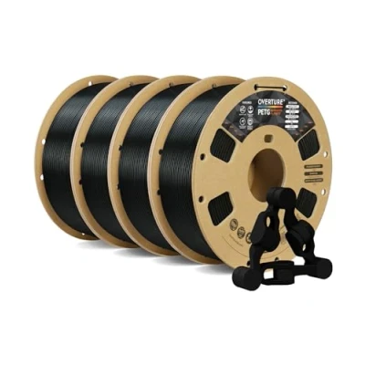 Imagen de OVERTURE filamento PETG negro, 1,75 mm, mejorado, bobina de 4 kg, impresión 3D, precisión dimensional +/ 0,02 mm (negro 1 kg x 4)