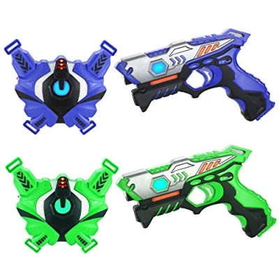 Imagen de TINOTEEN Pistolas de Juguetes y Chaleco, Armas Juego 2 Jugadores para 6 7 8 9 10+ Niños(Azul &amp; Verde)