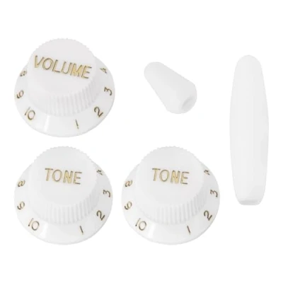Imagen de eMagTech Juego de Perillas Blancas con Kit Puntas Interruptor 2 Tonos Y 1 Volumen Compatible Fender Guitarras Stratocaster Guitarra Eléctrica Estilo ST