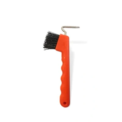Imagen de Rascador de pezuñas para caballos, burros, cabras, con cepillo extra estable y mango ergonómico (rojo)