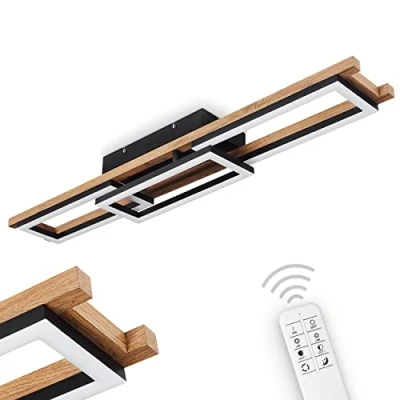 Imagen de Plafón LED Ayajasco, lámpara de techo metal/MDF/plástico en negro/blanco con aspecto madera, regulable (incl.), 1 x 30 vatios, 1800 lumen, 2700 6500 K