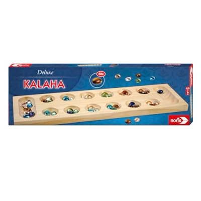 Imagen de Noris Deluxe Kalaha Sencillo y táctico 6 años, Tablero de Madera Pino, Juego Piedras Preciosas, a Partir 2 Jugadores, Color carbón (Simba Toys 4000826004677)