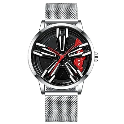 Imagen de MIDYUID Relojes para Hombre Rueda de Coche Llanta Hub Reloj Estereoscópica Hueca Moda Deporte Cuarzo Hombres Regalos Pulsera (Red 06)