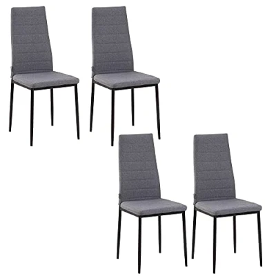 Imagen de HOMCOM Set de 4 Sillas Comedor Tapizadas en Lino y Patas Metal Cocina Modernas para Salón Carga 120 kg 41x50x97 cm Gris