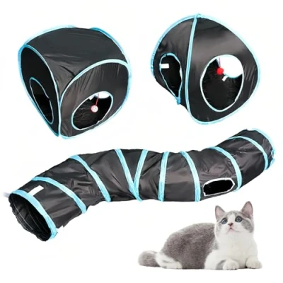 Imagen de Focenat 3 en 1 Túnel para Gatos, de Juego Tienda Campaña Plegable Gatos Interiores y Exteriores, Interactivos Juguete Perros Conejos (B)