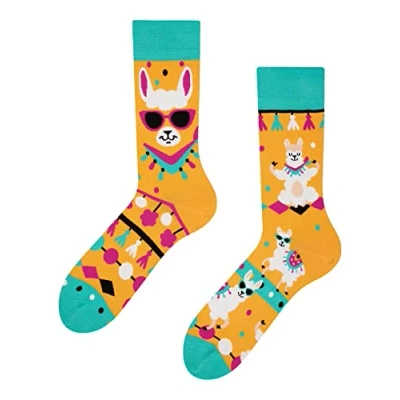 Imagen de Dedoles Calcetines Unisex Hombre Mujer y Niños Algodón muchos diseños divertidos diferente izquierda derecha, color: Amarillo, diseño: Llama divertida, tamaño: 35 38