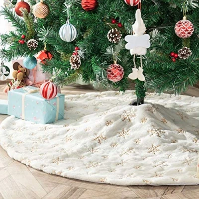 Imagen de Deggodech Falda de Felpa para Árbol Navidad Blanco Faldas Arbol Christmas Tree Skirt Feliz Fiesta Decoración (Oro, 122cm/48pulgada)