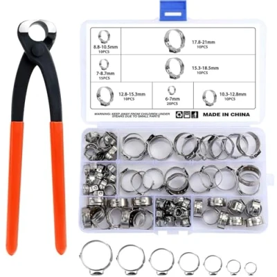 Imagen de WiMas 85PCS 304 abrazaderas de manguera acero inoxidable 6 21mm solo oído, juego manguera, Cinch Clamp Rings con pinzas sujeción