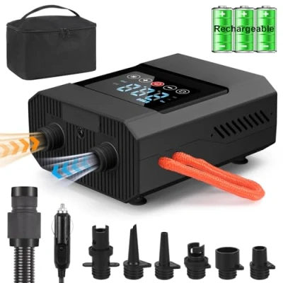 Imagen de Ambesty 12000 mAh Bomba de Aire Recargable Sup 12V DC, 20PSI Eléctrica Apagado Automático para Tablas Paddle Inflado y Desinflado en Dos Etapaspara Paddle, Carpa Inflable, Barcos