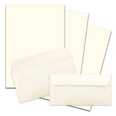 Imagen de Juego de 25 papel carta DIN A4 con sobres largos, cierre adhesivo sensible a la presión, blanco natural, para escribir acabado mate FarbenFroh by GUSTAV NEUSER