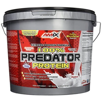 Imagen de AMIX Proteínas para Aumentar Masa Muscular con Sabor Fresa Predator en Formato Bote de 4 Kg Ayuda al Crecimiento Libre Aspartamo Ideal Batidos