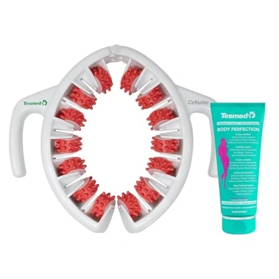 Imagen de TESMED Cellulitis Color Rosa + crema Body Perfection: Masajeador Made in Italy anticelulítico de triple acción con anticelulítica