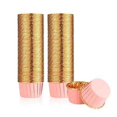Imagen de Ewwtrey 100 Piezas de Moldes para Magdalenas Papel, Cupcakes Envoltorios Metálicos Muffins, Papel Cumpleaños, Bodas, Fiestas Navideñas Rosa