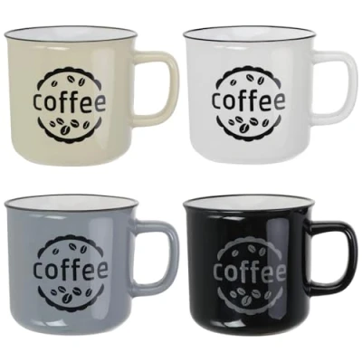 Imagen de COM FOUR® taza de café 4x cerámica con asa en aspecto esmaltado para el hogar, la oficina, jardín, campamento [la selección varía] (04 piezas beige/gris/negro/blanco)