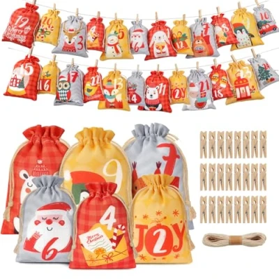 Imagen de AFXXE calendario de Adviento para rellenar, 24 calendarios niños, bolsas grandes, 2 tamaños, rellenar uno mismo