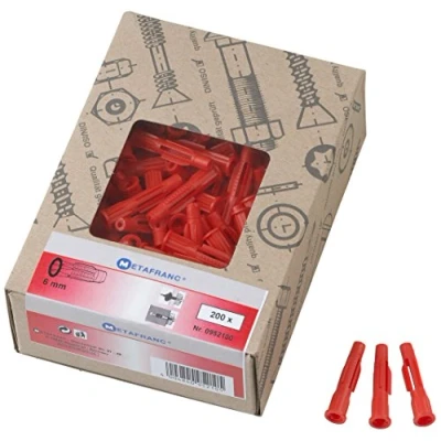 Imagen de Metafranc 952100 Tacos universales diámetro, 200 Unidades, para la fijación de Materiales construcción completos y Huecos, expansión, cavidad Tres alas, 952100, Rojo, Ø 6 mm