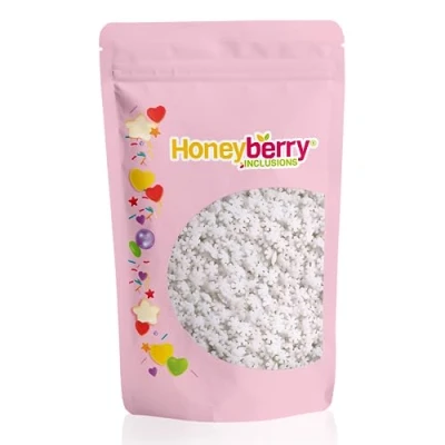 Imagen de HONEYBERRY INCLUSIONS gránulos de copos nieve blancos 200 g, Navidad comestibles alta calidad para hornear, decoraciones cupcakes y pasteles, helados, postres glaseados