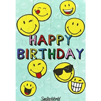 Imagen de bsb 510961 2 Tarjeta de felicitación cumpleaños con texto en inglés Birthday Wishes, diseño rompecabezas, color blanco