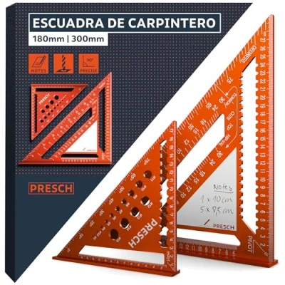 Imagen de Presch Set de Escuadras Carpintero 180mm &amp; 300mm Innovadora superficie notas borrable Calibre para brocas inteligente Aluminio fresado alta precisión ángulos 90 precisos