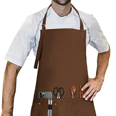 Imagen de LessMo Delantal, 100% algodón de Cocina Delantal con Correa para el Cuello Ajustable, Barbacoa Calidad Profesional 70 x 85 cm, Azul Marino