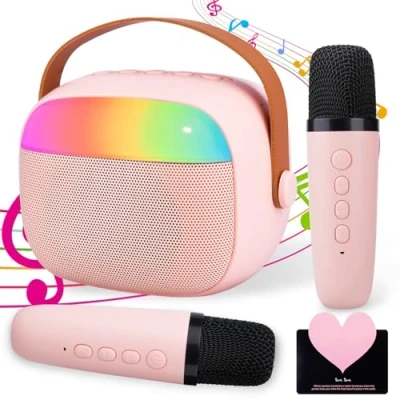 Imagen de IGUGI Karaoke 2 Microfonos Inalambricos,Karaoke Infantil con Efectos de Cambio Voz y Luces LED para Fiestas,Microfono Juguetes Niña Cantar,Regalo 3 Años +