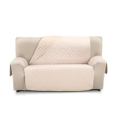 Imagen de S &amp; T Funda Sofa 2 Plazas Lino Cubre Reversible Sofá Protector Acolchado Antiácaros 100% Poliéster Fabricado en España