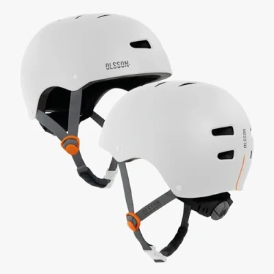 Imagen de OLSSON Casco Urban Rider Tallas S a L (54 58cm) Ajustable Homologado Resistente Impactos 360º Forro Desmontable Ventilación Apto patinetes Patines Bicicletas y Skate (Blanco, S/M)