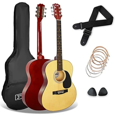 Imagen de 3rd Avenue Pack de guitarra acústica tamaño estándar 4/4 con cuerdas acero para principiantes Avenue, funda transporte, púas y repuesto, Natural