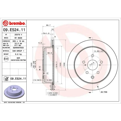 Imagen de BREMBO Disco de freno LEXUS: RX III 309mm 18mm 5 ventilación interna revestido 09.E524.11 4243148080 Discos freno,
