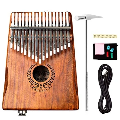 Imagen de Alnicov Acacia EQ Kalimba de 17 teclas, pastilla incorporada piano pulgar eléctrico con interfaz audio 6,35 mm para principiantes Instrumentos musicales profesionales