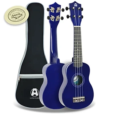 Imagen de A Star Ukelele soprano para principiantes en azul con cuerdas Aquila premium, bolsa acolchada gratis