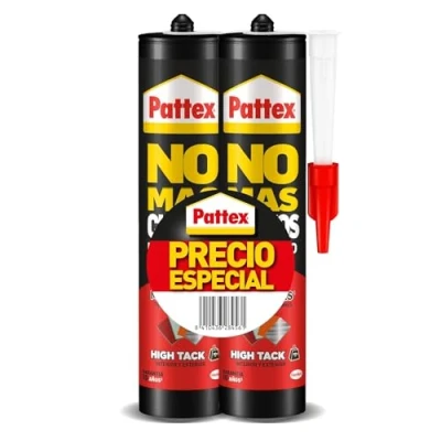 Imagen de Pattex No Mas Clavos Para Todo HighTack, adhesivo de montaje resistente a temperaturas extremas, pegamento fuerte en superficies húmedas, blanco, pack ahorro con 2 cartuchos x 446 g