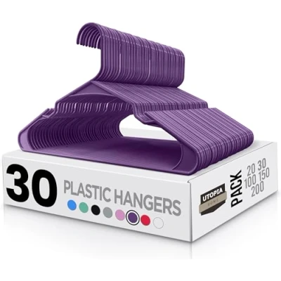 Imagen de Utopia Home Pack de 30 Perchas para Abrigos Plástico Morado Que ahorran Espacio dur aderas y Finas con Ranuras los Hombros